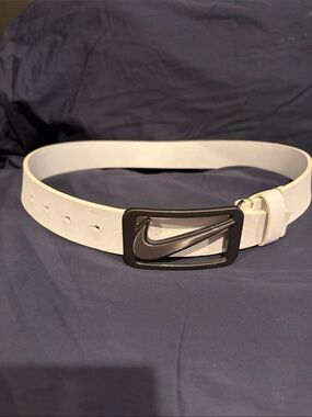 Nike White Belt with Silver Swoosh Buckle